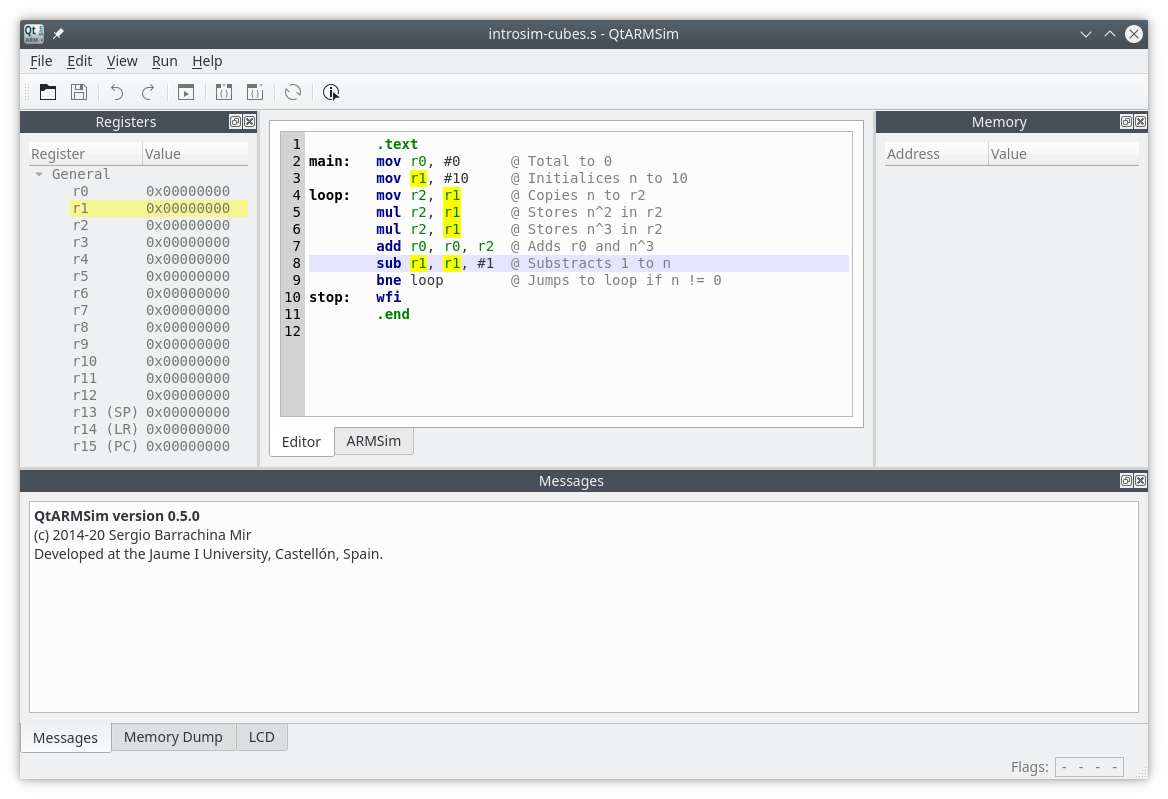 QtARMSim: editing model